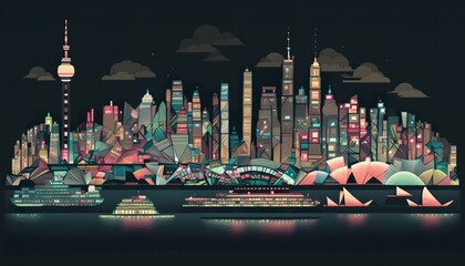 Shanghai cityscape . Creative illustration. (Ai Generate)