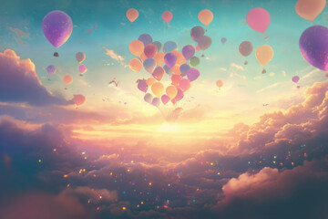 Fototapeta premium colorful balloons flying in the sky, Generative AI