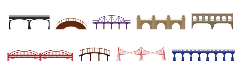 Bridges Made of Metal and Concrete with Baluster Vector Set