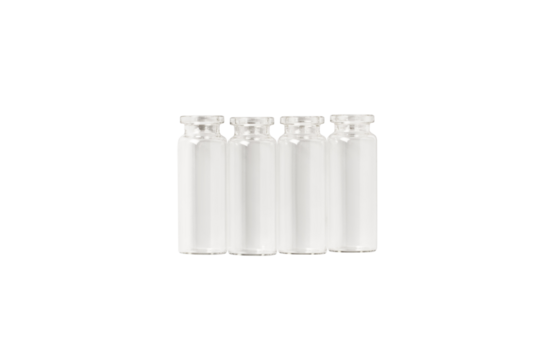 Empty small glass jars on a light background. View from above. isolated. PNG.