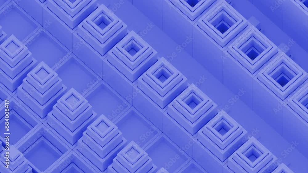 Poster abstract kaleidoscopic background with moving 3d squares forming pyramids. design. rows of up and do