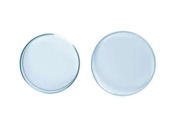 Two Petri dishes empty from blue glass isolated. PNG.