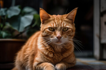 orange cat with blurry background