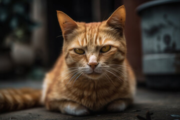 orange cat with blurry background