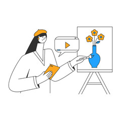 Female student draw picture in class using video