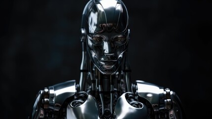 Fototapeta na wymiar chrome shiny metallic reflective high detail robot, generative AI