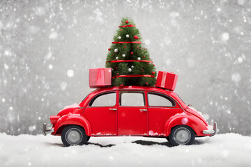 a red car with a christmas tree on top of it