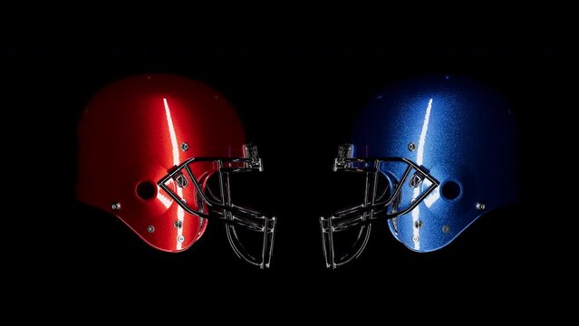 Red Versus Blue Metallic Football Helmets with lighting Effect Looping Background