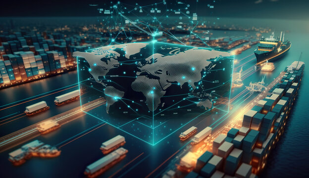 The freight forwarding companies of the future and their customers will bring together multi-sector deliveries. Logistics solutions from the future in the image created with the help of AI.
