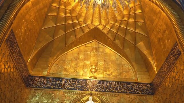 Karbala, Iraq - Shrine of Shia Imam Hussain and his faithful companions martyred in the battle of Karbala, view inside the mosque, beautiful interior.