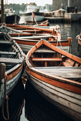 Fototapeta na wymiar Old wooden boats in a harbor. Created with Generative AI technology.