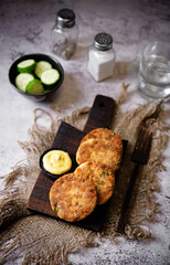 Salmon potato cakes with suace