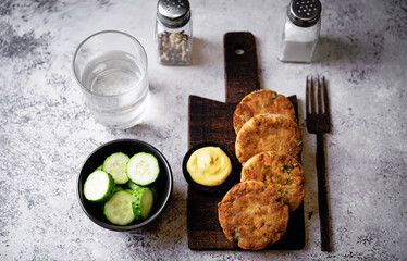 Salmon potato cakes with suace