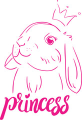 Typography vector graphic print for t-shirt  with a sweet princess bunny. For print, baby clothes, t shirt, child or wrapping paper. Creative girlish original design