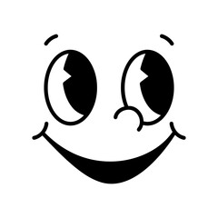 Face for creator of cartoon retro mascot, logo and branding. Monochrome comic happy smiles. Eye and mouth elements. Vintage style 30s, 40s, 50s old animation. Clipart is isolated on a white background