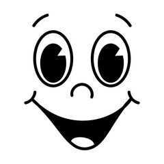 Face for creator of cartoon retro mascot, logo and branding. Monochrome comic happy smiles. Eye and mouth elements. Vintage style 30s, 40s, 50s old animation. Clipart is isolated on a white background - 584010664
