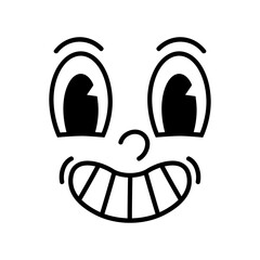 Face for creator of cartoon retro mascot, logo and branding. Monochrome comic happy smiles. Eye and mouth elements. Vintage style 30s, 40s, 50s old animation. Clipart is isolated on a white background