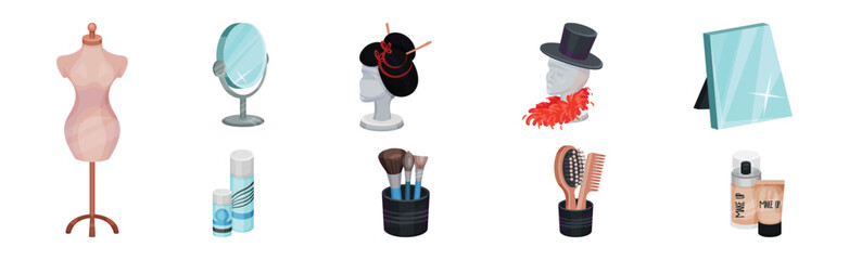 Theatrical Dressing Room Objects and Accessory Vector Set