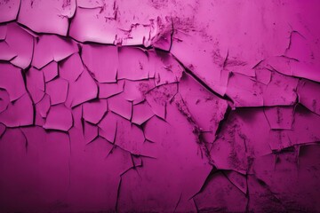  a purple wall with cracks in it and a black and white cat.  generative ai