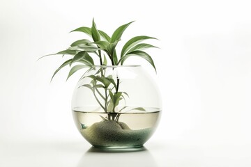  a plant in a glass vase filled with water and rocks.  generative ai