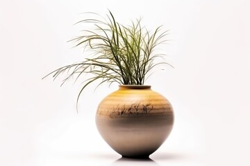  a vase with a plant in it on a white background.  generative ai