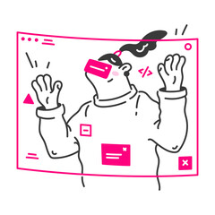 Woman Works On A Holographic Display