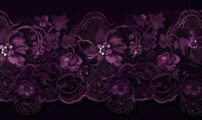 Obraz na płótnie Canvas a purple lace border with flowers on a black background,. generative ai