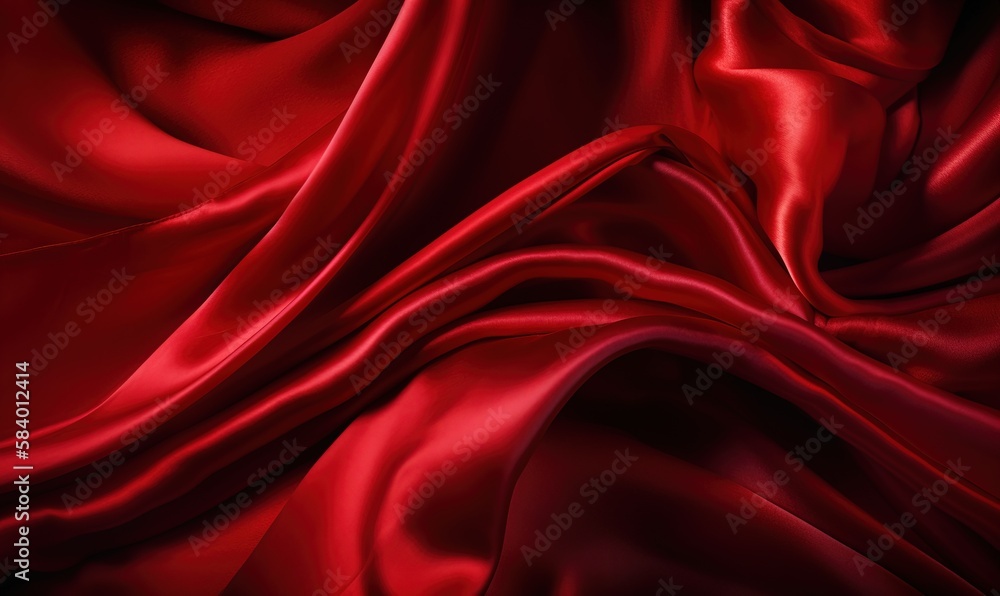 Poster a red silk fabric with a very large amount of folds. generative ai