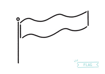 おしゃれでシンプルな手描きの横に長い旗の線画 - 背景透過
