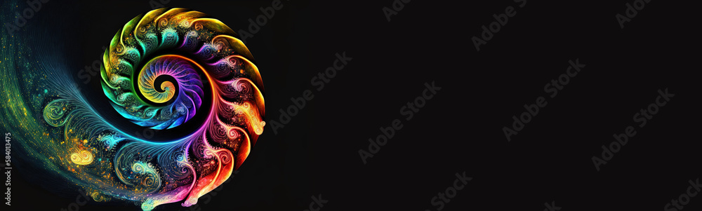 Canvas Prints card with colorful spiral, fantasy color swirls on dark background, copy space with surreal fractal,
