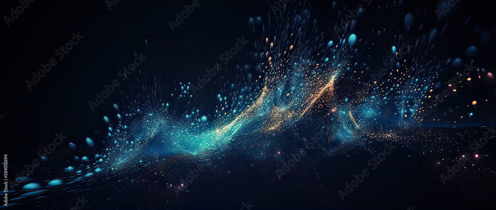 Wall mural dark blue and glow particle abstract background. generative ai.