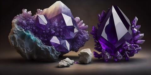 Amethyst stone background. Gems. AI generated