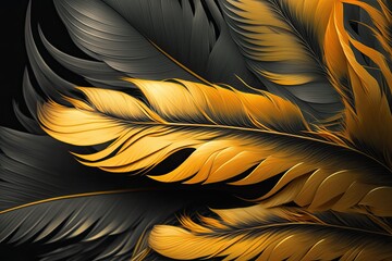 Closeup of a Yellow and Grey Feather Background (Generative AI)