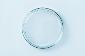 Empty petri dish made of blue glass. On a blue background.