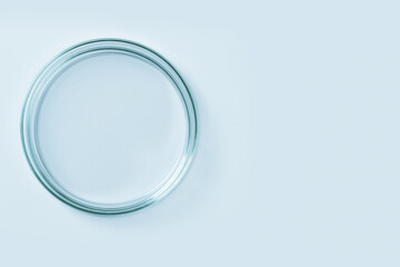 Empty petri dish made of blue glass. On a blue background.