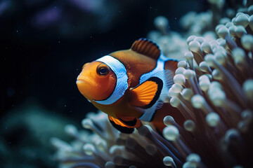 Naklejka na ściany i meble nemo clownfish in sea with coral colorful 