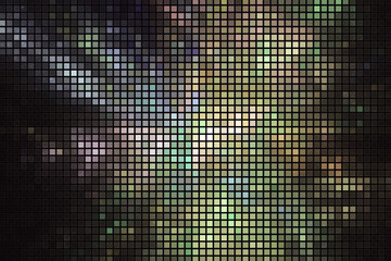 Multicolored mosaic pattern of small squares on a black background. Abstract fractal 3D rendering