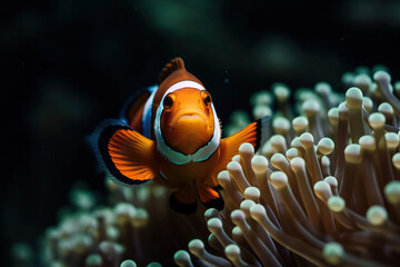 Obraz na płótnie Canvas nemo clownfish in sea with coral colorful 