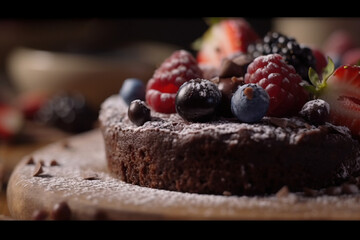 chocolate cake with berries on top food fruits dessert