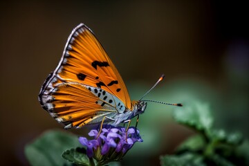 butterfly perched on the flower and blurred background, generative ai