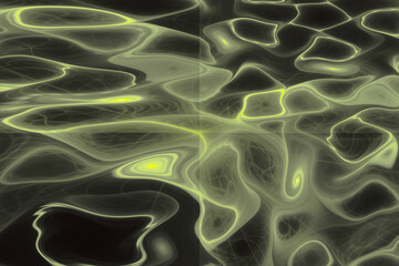 Green pattern of crooked waves on a black background. Abstract fractal 3D rendering