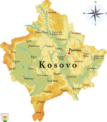 Kosovo highly detailed physical map