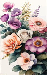 watercolor floral design painting, hand draw digital art, floral illustration