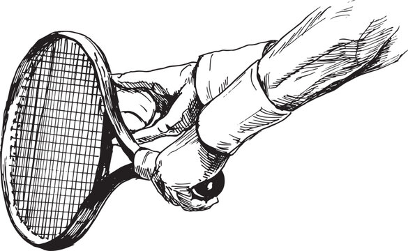 Hand drawn sketch of a tennis player's hand. Vector illustration.