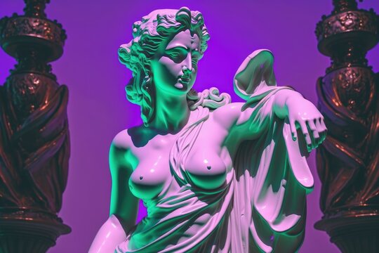 Statue of the Greek goddess Aphrodite on a purple background