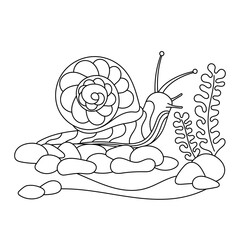 A crawling snail. Coloring book page for children. Doodle vector illustration.