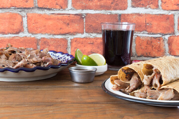 Arabian tacos with corn tortilla, typical food from the region of Puebla, Mexico.