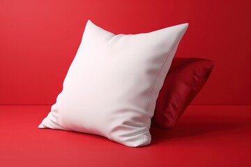  a white pillow and a red pillow on a red background.  generative ai