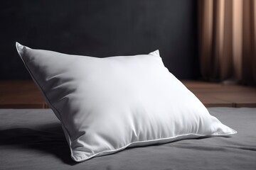 a white pillow sitting on top of a bed next to a window.  generative ai