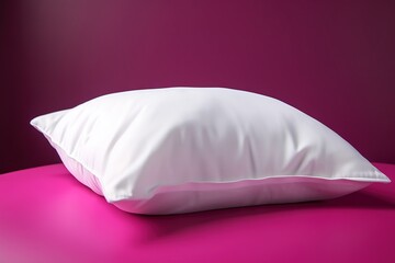  a white pillow sitting on top of a pink table next to a pink wall.  generative ai